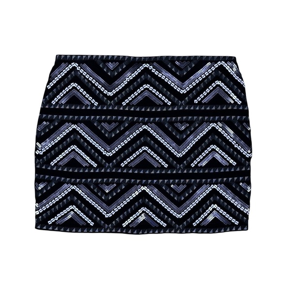 Express Dresses & Skirts - Express Lined Mini Skirt Women's S Black Sequin Chevron Stretch Waist Bodycon